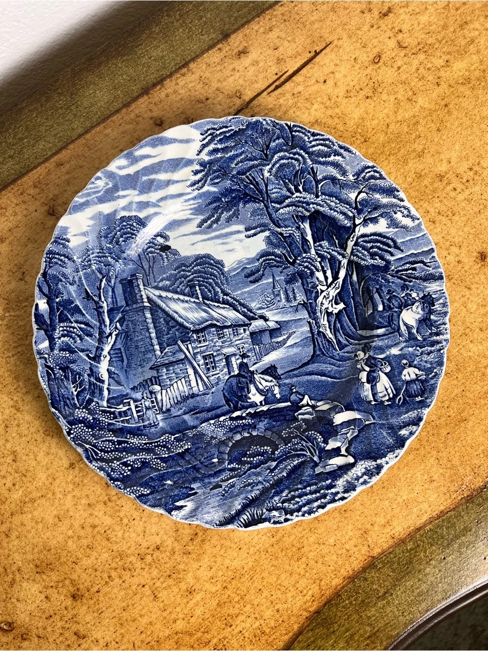 Vintage Old Foley James Kent Staffordshire Blue White Hand Engraved Plate 10”